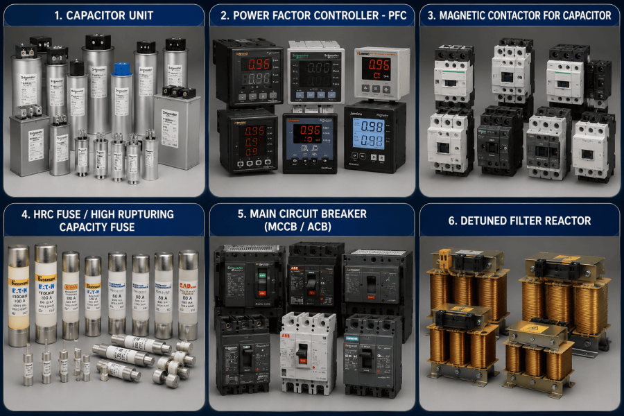 Capacitor Unit Power Factor Controller - PFC Magnetic Contactor for Capacitor HRC Fuse / High Rupturing Capacity Fuse Main Circuit Breaker / MCCB / ACB Detuned Filter Reactor